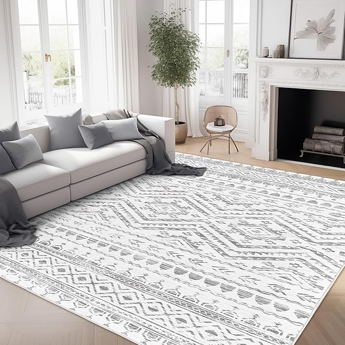 3x5 Area Rugs for Living Room Moroccan Washable Carpet Non-Slip Indoor Area Rugs for Dining Room Bedroom Grey