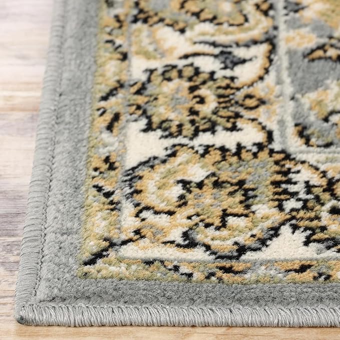 Superior Indoor Area Rug, Jute Backing, Plush Floral Rugs for Entryway, Kitchen Floors, Office Floor Cover, Traditional Oriental Rugs, Lille Collection, 4' x 6', Grey