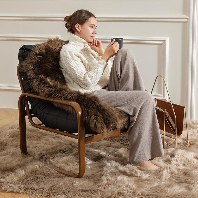 Ashler Faux Fur Rug, Fluffy Shaggy Area Rug, Ultra Soft 2 x 3 Feet Sheepskin Fur, Dark Coffee Fuzzy Machine Washable Shag, Nursery Decor Throw for Bedroom, Living Room, Kids Room