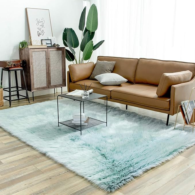 Ashler Faux Fur Rug, Fluffy Shaggy Area Rug Ultra Soft 6 x 9 Feet Rectangle Fur Rug Frosted Bottom Spring Green Fuzzy Rug Machine Washable Shag Rug, Nursery Decor Throw Rugs for Bedroom, Living Room