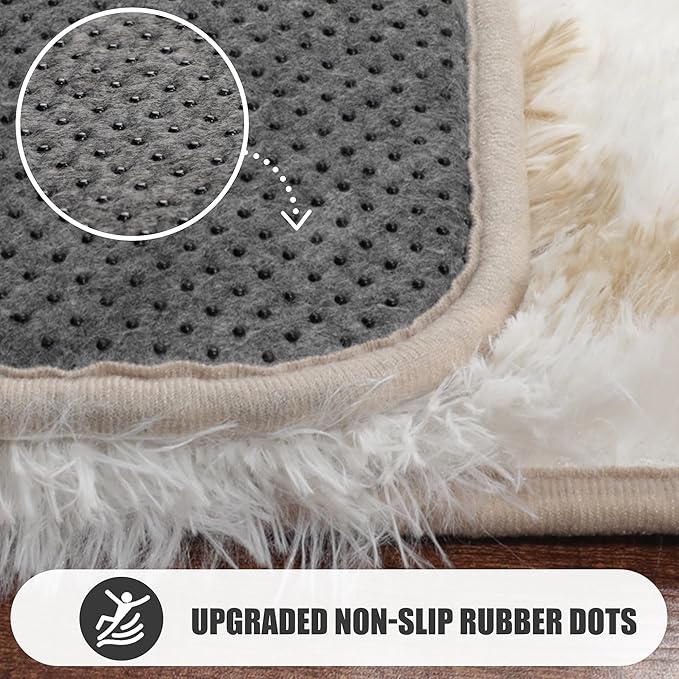 ONASAR Area Rugs for Bedroom Living Room, Washable 4x6 Fluffy White and Beige Throw Rug, Geometric Boho Shaggy Soft Plush Floor Carpet for Nursery Kids Girls Boys Teen Dorm Home Decor Aesthetic