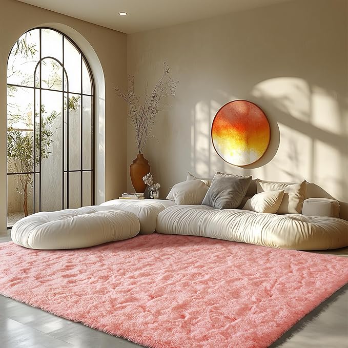 Zentavio Pink Rugs for Girls Room 6x9 Area Rugs for Living Room Cute Carpet for Bedroom Washable Soft Fluffy Shag Aesthetic Plush High Pile Throw Rug for Nursery Kids Room Dorm Room