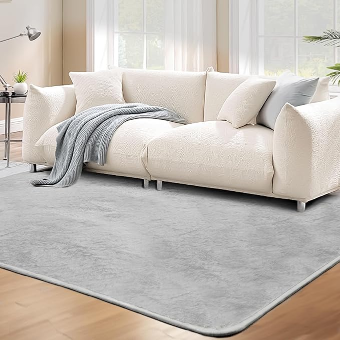 Ultra Soft Area Rug 3x5 Feet, Cosy Fuzzy Faux Fur Area Rug,Indoor Modern Plush Washable Shaggy Rugs for Bedroom Living Room Home Decor, Fluffy Carpet for Kids Room,Nursery,Dorm (Light Grey)