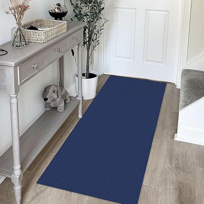 KOZYFLY Washable Runner Rug 2x5 Ft Runners for Hallways Throw Rug with Rubber Backing, Braided Cotton Entryway Runner Indoor, Carpet Runners for Hallway Kitchen Entryway Bedroom, Navy/Dark Navy
