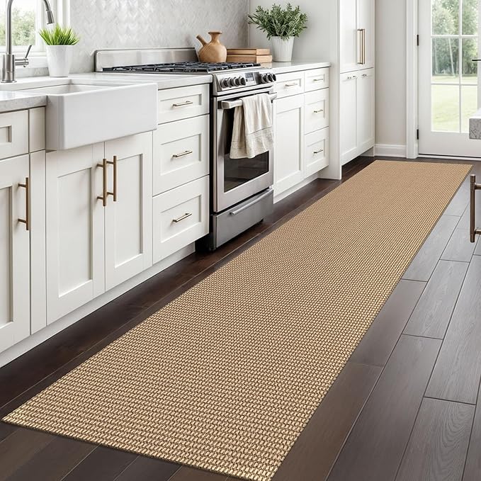 Braided Runner Rug 2x10 Ft Washable Runners for Hallways Non Slip Kitchen Runner Rug Cotton Long Entryway Runner Indoor, Woven Carpet for Hall Kitchen Entryway, Orange/Tan/Brown