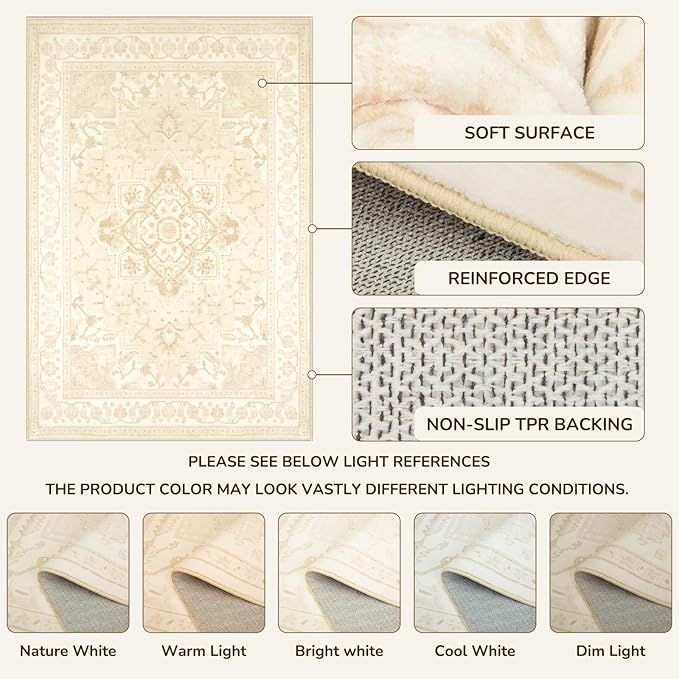 BESTSWEETIE 8x10 Area Rugs for Living Room, Washable Ultra Soft Boho Vintage Print Pattern Rug Non Slip Low Pile Carpet for Dining Room Bedroom Entryway Indoor-Light Coffee
