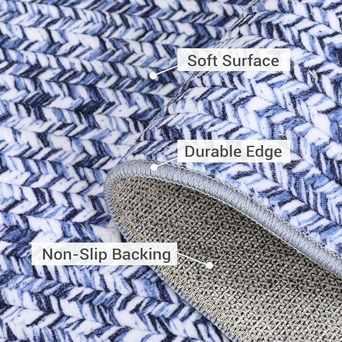 Washable Rug 9x12 Area Rug for Bedroom Printed Braided Modern Living Room Rug Soft Large Area Rug Non Slip Throw Rugs Stain Resistant Carpet for Nursery Dining Room Office 9'x12' Light Blue