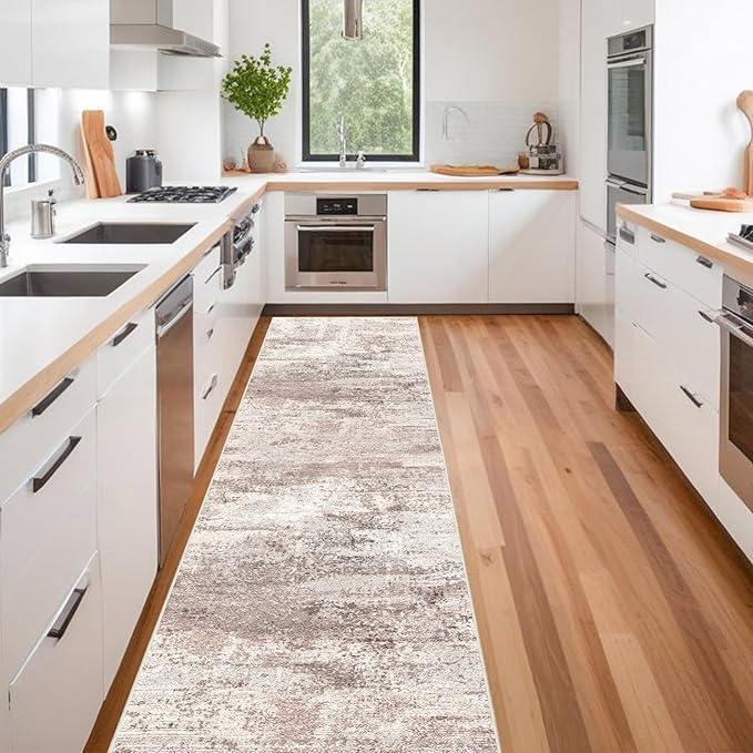 RUUGME Hallway Runner Rug 3x16： Runner Rug Stain Resistant for Living Room Non Slip Indoor Entryway Rubber Backing Carpet Bedroom Kitchen Distressed Floor Decor Mat Machine Washable 3x16 Brown