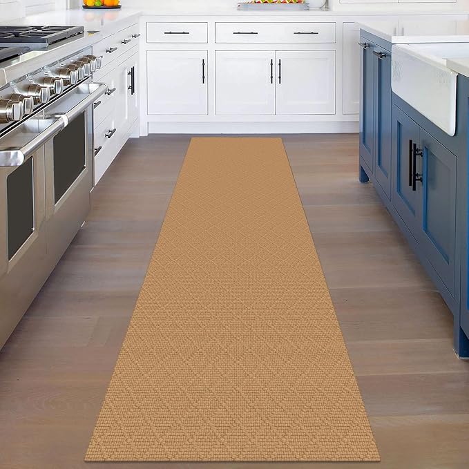 KOZYFLY Washable Runner Rug 2x8 Ft Runners for Hallway Rubber Backed Kitchen Entryway Runner Indoor Runner Rugs Braided Cotton, Carpet Runners for Hallway Entryway Bedroom, Warm Tan