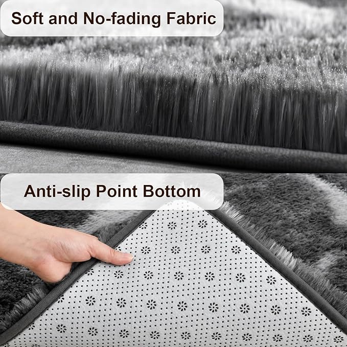 TWINNIS Super Soft Shaggy Rugs Fluffy Carpets, 5x8 Feet, Indoor Modern Plush Area Rugs for Living Room Bedroom Kids Room Nursery Home Decor, Upgrade Anti-Skid Rectangular Fuzzy Rug, Black Grey