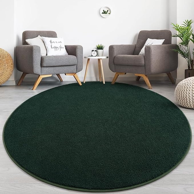 Lascpt Round Rug for Bedroom 4x4, Deep Green Circle Rug for Living Room Super Soft Thicken Memory Foam Circular Rug, Non-Slip Indoor Area Rug for Modern Home Decor, Round Carpet for Nursery Kid's Room