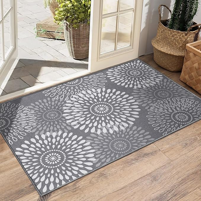 LuxStep Area Rug, 2'x3' Entryway Rug, Non-Slip Washable Hallway Runner Rug, Ultra-Thin Foldable Indoor Carpet for Kitchen Bedroom Bathroom, Grey