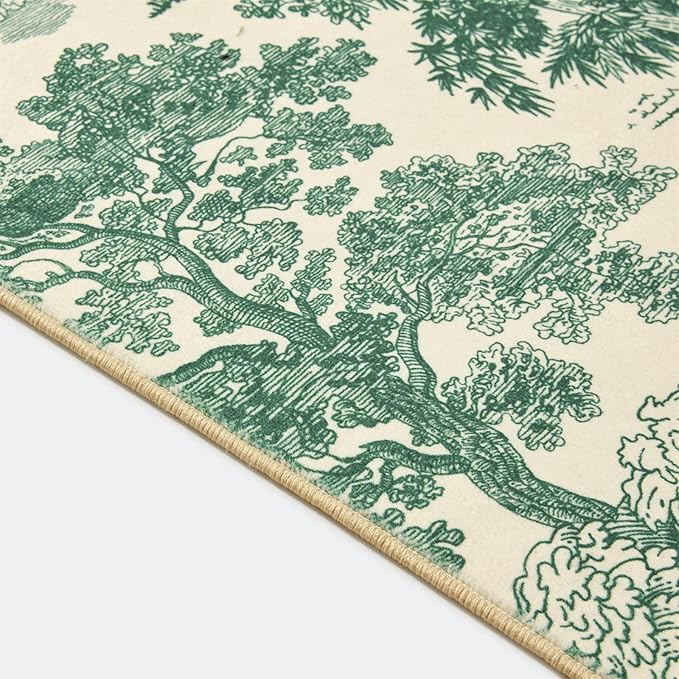 Vintage Botanical Entryway Rug Washable, Thin Pile Country Rustic Nature Plants 4x6 Indoor Rug Carpet Stain Resistant, Cute Green Woodland Forest Area Rug for Bedroom Dining Living Room Kitchen