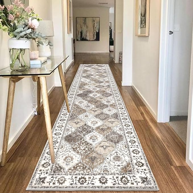 HEBE Hallway Runner Rug 2'8''x14' Washable Vintage Distressed Area Rugs Non Slip Laundry Rug Runner Boho Floor Carpet Runners for Hallways Entryway Laundry Room Kitchen Bathroom