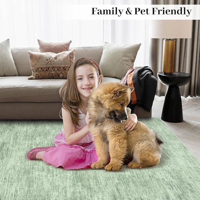 2x6 Runner Rug Washable Kitchen Runner Rug Modern Abstract Area Rug for Hallway Contemporary Solid Mat Non-Slip Foldable Aesthetic Accent Floor Carpet for Living Room Bedroom, Green