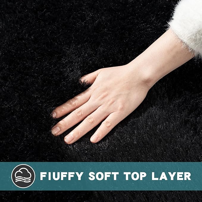 Black Area Rugs for Living Room, 6x9 Fluffy Shaggy Rug Soft Carpets, Rugs for Bedroom Nursery Kids Room Dorm Home Decor Aesthetic