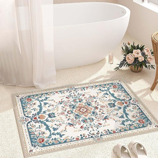 2x3 Entryway Rug Boho Beige Area Rug Indoor Entrance Non Slip Door Mat Stain Resistant Washable Machine Soft Low Pile Small Carpet Bathroom Kitchen