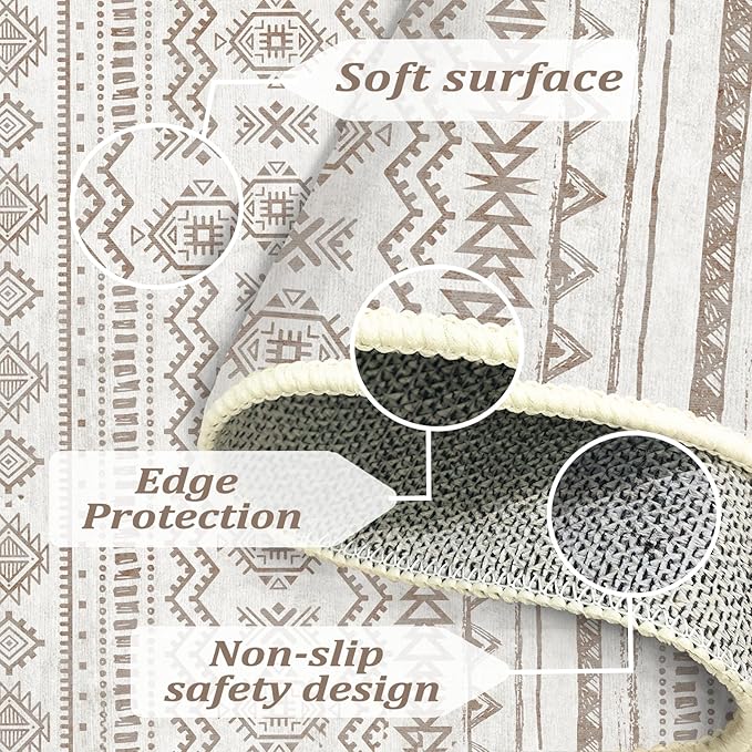 Washable Area Rugs 5'x7' Living Room, Non Slip Boho Vintage Low Pile Large Rugs for Living Room Stain Resistant for TribalBedroom, Farmhouse, Dining Room, Kids Playroom