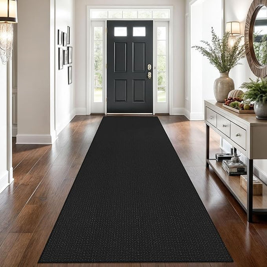 Braided Runner Rug 3x10 Ft Washable Runners for Hallways Non Slip Rubber Backed Kitchen Runners Cotton Long Entryway Runner Indoor, Woven Carpet for Hall Kitchen Entryway, Black/Grey