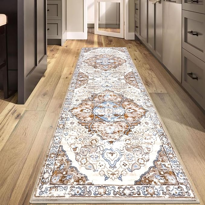 HEBE Hallway Runner Rug 2'8''x8' Washable Vintage Distressed Area Rugs Non Slip Laundry Rug Runner Boho Floor Carpet Runners for Hallways Entryway Laundry Room Kitchen Bathroom