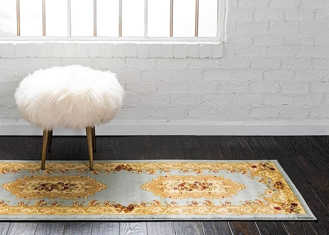 Unique Loom Versailles Collection Traditional Classic Floral Motif Area Rug (2' 2 x 6' 0 Runner, Slate Blue/ Ivory)