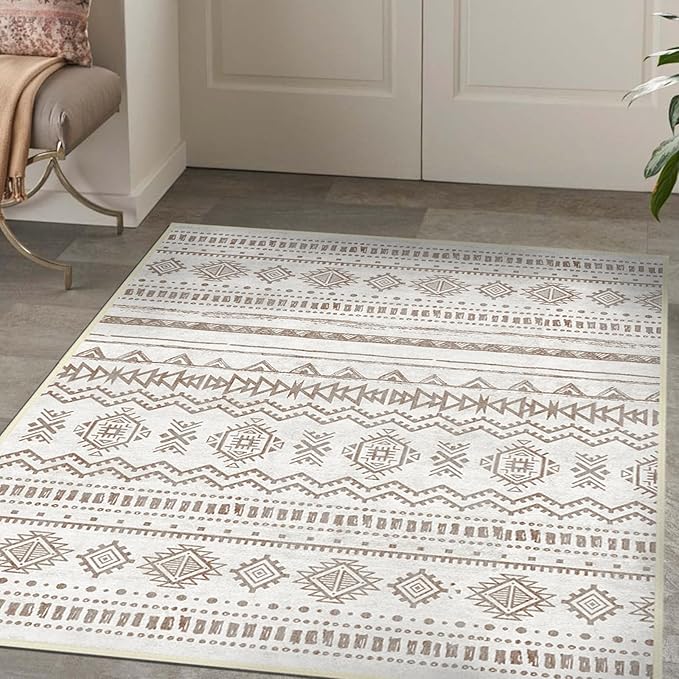 Washable Area Rugs 5'x7' Living Room, Non Slip Boho Vintage Low Pile Large Rugs for Living Room Stain Resistant for TribalBedroom, Farmhouse, Dining Room, Kids Playroom
