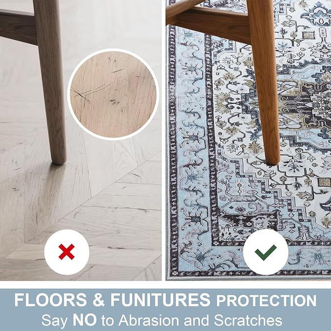 Vitnage Blue Area Rug, Low Pile Washable Rugs, Non-Slip Distressed Rugs for Bedroom, Living Room, Kitchen, Dining Room (Blue, 5x7)
