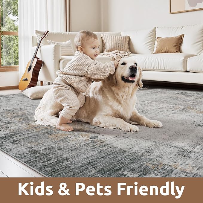 2 x 3 Small Area Rug Indoor Entryway Rug Machine Washable Non Slip Low Pile Carpet Modern Abstract Rugs for Bedroom Kitchen Powder Room Front Porch Bathroom, Grey