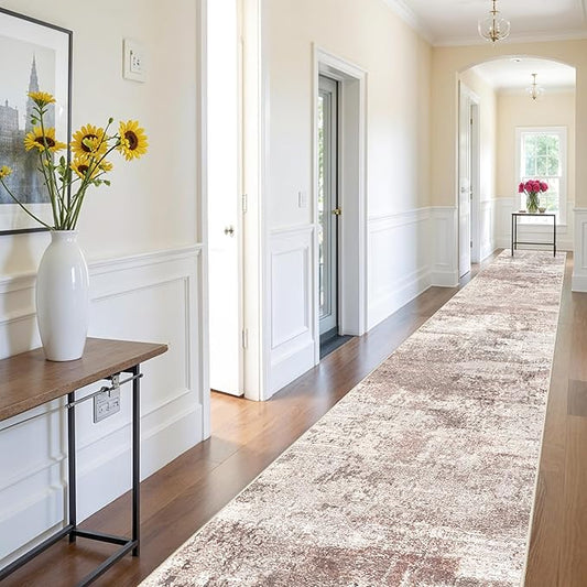 RUUGME Hallway Runner Rug 3x16： Runner Rug Stain Resistant for Living Room Non Slip Indoor Entryway Rubber Backing Carpet Bedroom Kitchen Distressed Floor Decor Mat Machine Washable 3x16 Brown