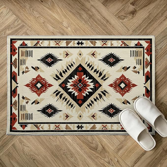 2x3 Entryway Rug Southwestern Rug Western Aztec Area Rugs Machine Washable Tribal Navajo Southwest Rug Non Slip Printed Low-Pile Indoor Door Mat Floor Carpet for Kitchen Bathroom Laundry