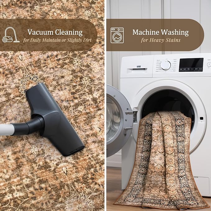Morebes Vintage Carpet Runners for Hallway 8ft, Floral Kitchen Runner Rugs Non Skid Washable, Super Soft Indoor Throw Carpet for Entryway Entrance Laundry Room Bedroom, Dark Brown