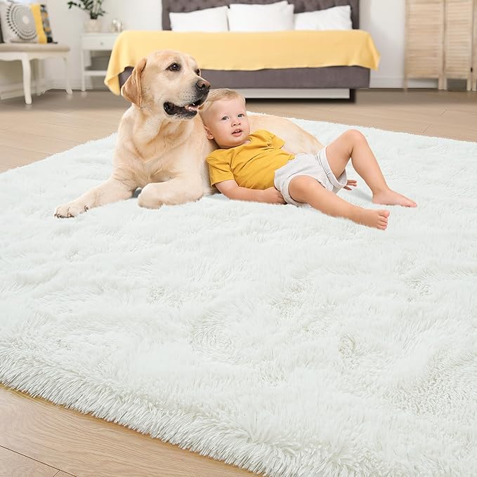 Tepook Super Soft Fluffy Rugs for Bedroom, Shag 5x7 Area Rugs for Living Room, Modern Shaggy Rug Fuzzy Carpets for Kids, Plush Indoor Nursery Home Decor Rug with Non-Slip Bottom, Cream White