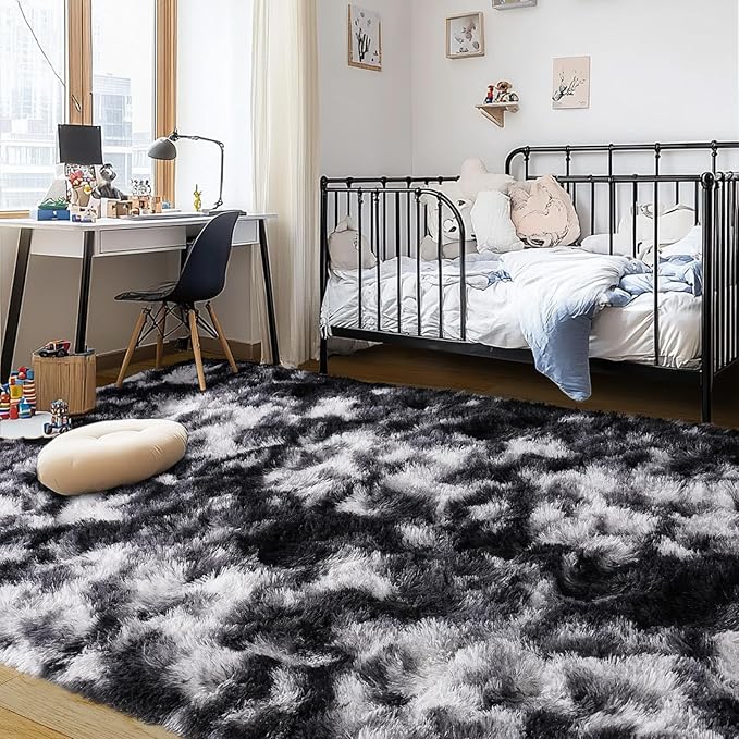 Fluffy Rug for Living Room Shaggy Soft Area Rug High Pile Fuzzy Rug Non-Slip Indoor Floor Carpet Plush Area Rugs for Living Room White 8x10
