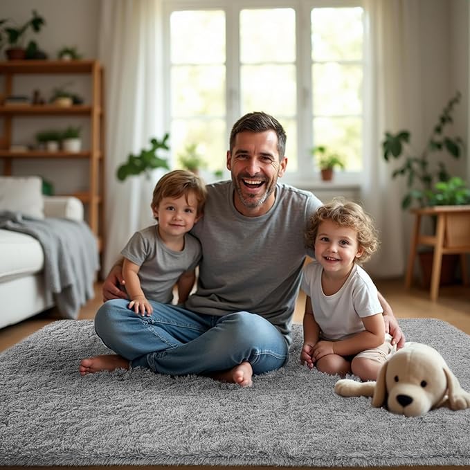 Zentavio Area Rugs for Living Room Rugs for Bedroom 4x6 Carpet Fluffy Furry Soft Shag Aesthetic Plush High Pile Gray Throw Rug for Nursery Kids Room Dorm Light Grey