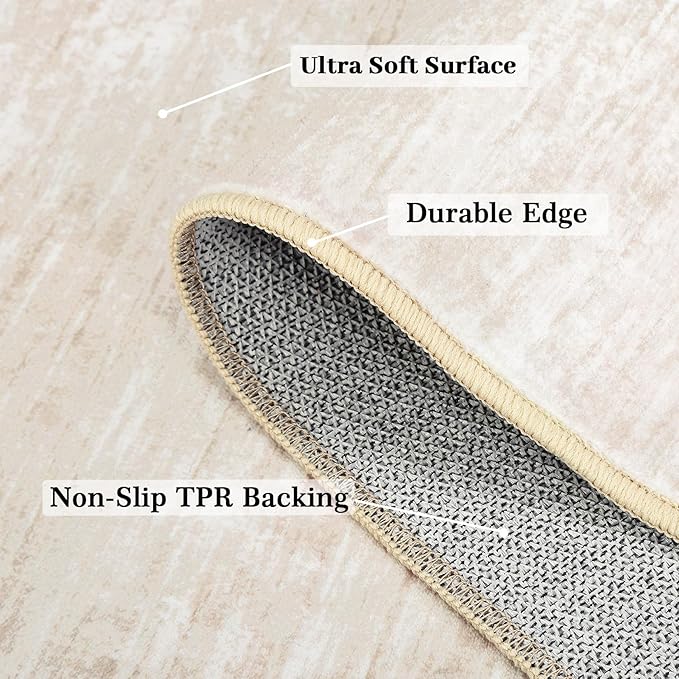 Washable Rug 10x13 for Living Room Modern Abstract Area Rug Non-Slip Large Contemporary Bedroom Rug Stain Resistant Aesthetic Accent Floor Carpet Foldable Solid Rug for Home Office, Beige