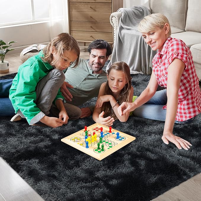 9X12 Large Area Rugs for Living Room Bedroom,Big Shag Rug for Bedroom Dorm,Soft Fluffy Indoor Carpet Nursery Rugs for Kids Girls Room Home Decor(Mottling Black, 9X12 Feet)