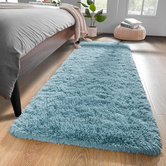 YJ.GWL Runner Rugs for Hallway, 2x4 Washable Small Teal Bedside Rugs for Living Room Bedroom, Soft Fluffy Shaggy Indoor Floor Carpet for Kids Boy and Girls Room Nursery Home Decor Aesthetic