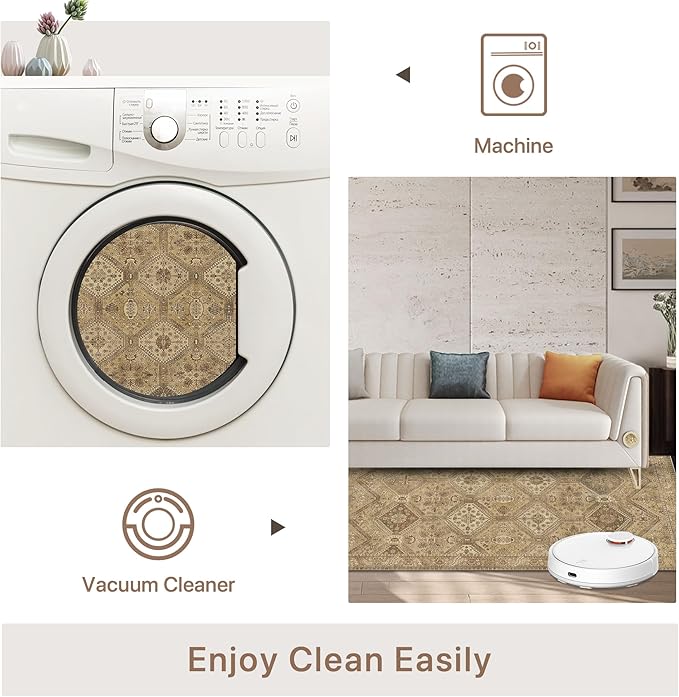 Bavni Clearance 2x3 Rugs for Entryway Indoor, Machine Washable Area Rug Non Slip, Vintage Distressed Throw Rugs, Ultra-Thin Small Entry Carpet, Low Pile Door Mat for Entrance, Bedroom, Bathroom, Brown