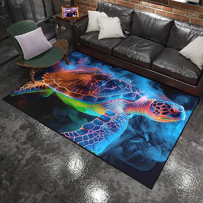 Sea Turtle Rugs - Seafloor Turtle Area Rugs for Kids 3'×5' Ocean Life Turtles Carpet Rugs for Bedroom Living Room Kids Room Decor Indoor Outdoor