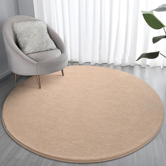 Lascpt Round Rug for Bedroom 6x6, Beige Circle Rug for Living Room Super Soft Thicken Memory Foam Circular Rug, Non-Slip Indoor Area Rug for Modern Home Decor, Round Carpet for Nursery Kid's Room