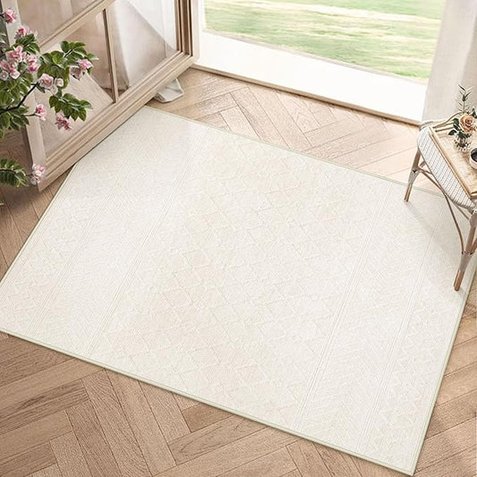 2x3 Rug Entryway Rugs: Washable Boho Small Geometric Moroccan Printed Pattern Rug Modern Indoor Soft Non Slip Ultra Thin Front Door Mat for Kitchen Bedroom (Beige, 2'x3')