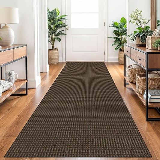 Braided Runner Rug 2.6x10 Ft Washable Runners for Hallways Non Slip Rubber Backed Kitchen Runners Cotton Long Entryway Runner Indoor, Woven Carpet for Hall Kitchen Entryway, Brown