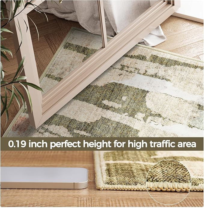 jinchan Spring Runner Rug 2x5 Modern Abstract Washable Runner Rug Soft Moss Green Multi Contemporary Home Decor Non Slip Backing Carpet for Living Room Laundry Room Bedroom