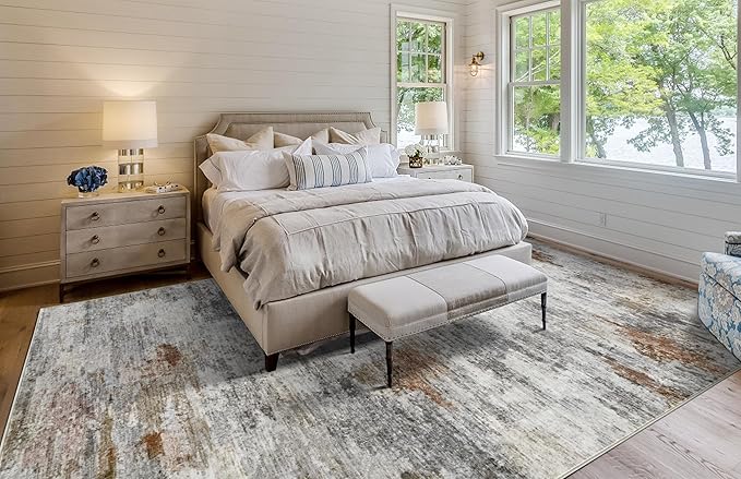 Area Rugs for Living Room: 6x9 Washable Neutral Modern Rug for Bedroom Large Soft Abstract Dining Room Rugs Indoor Floor Low Pile Carpet for Home Office Nursery - Multicolor