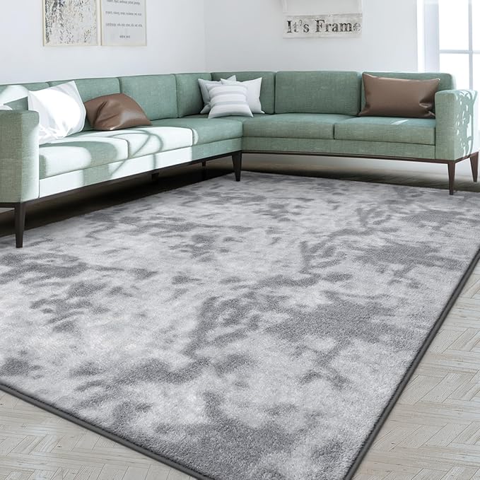 FlyDOIT Large Area Rugs for Living Room Bedroom, 6x9 Ft Tie-Dyed Light Grey Ultra Soft Comfy Thickened Memory-Foam Indoor Carpets, Cozy Modern Floor Rug for Boys Girls Playroom Dorm Nursery Home Décor