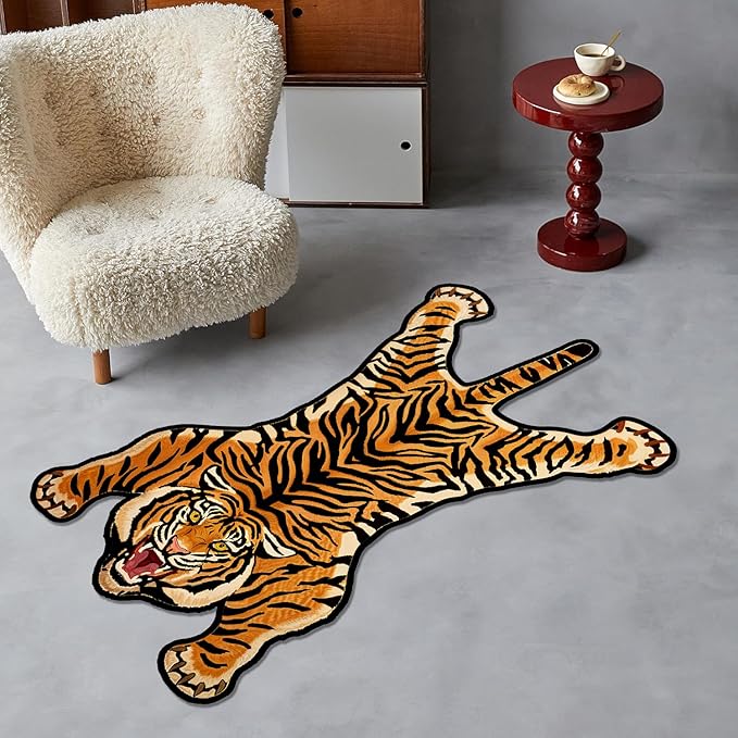 Tiger Printed Skin Area Rugs, Non- Slip Rug for Bathroom, Tiger Door Mat, Machine Washable Carpet for Bed Room 01