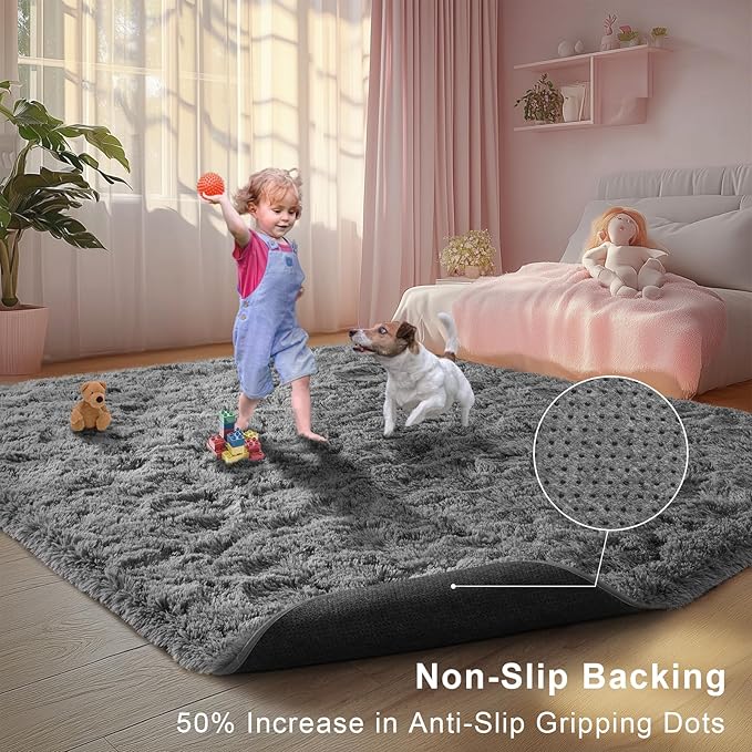 Grey Rug for Bedroom, 3x5 Fluffy Area Rugs for Kids Playroom, Furry Carpet for Nursery Room, Shaggy Rug for Teen Living Room, Thick Fuzzy Plush Rug for Dorm, Cute Room Decor for Baby