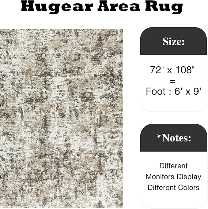 6x9 Rugs Machine WashableGray Large Area Rug 3D Textured Rug Abstract Low Pile Carpet Distressed Throw Aesthetic Rug Bedroom Living Room Office Dining Room Kitchen Laundry Room
