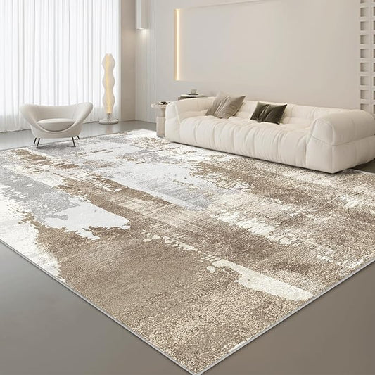 Washable Rug Low Pile Modern Bedroom Area Rug 8x10 Non-Slip Backing Home Decor No Shedding Lightweight Abstract Large Carpet for Dining Room Living Room Office, Brown