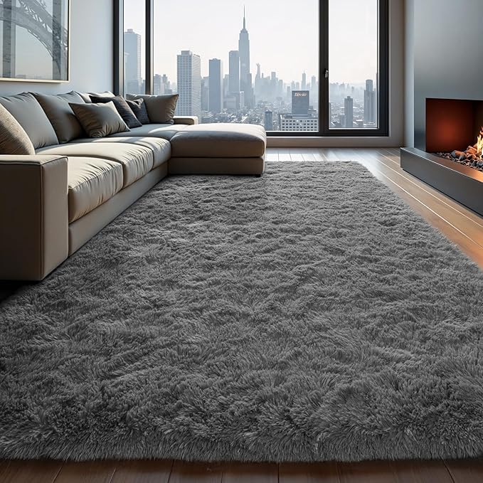 Zentavio 8x10 Area Rugs for Living Room Clearance Grey Rugs for Bedroom Large Big Carpet Fluffy Furry Soft Shag Aesthetic Plush High Pile Gray Rug for Nursery Kids Room Dorm